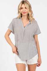 Ivory Striped Split V-Neck Dolman Sleeve Top