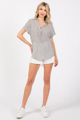 Ivory Striped Split V-Neck Dolman Sleeve Top