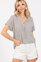 Ivory Striped Split V-Neck Dolman Sleeve Top