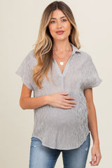 Ivory Striped Split V-Neck Dolman Sleeve Maternity Top