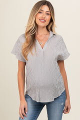 Ivory Striped Split V-Neck Dolman Sleeve Maternity Top