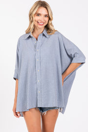 Blue Checkered Oversized Button Down Shirt