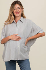 Grey Checkered Oversized Button Down Maternity Shirt