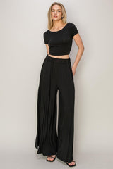 Black Crop Top and Wide Leg Pant Maternity Set