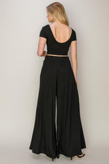 Black Crop Top and Wide Leg Pant Set