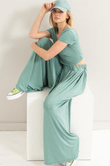 Jade Crop Top Wide Leg Pant Maternity Set