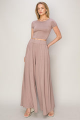 Mauve Crop Top Wide Leg Pant Maternity Set