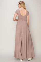 Mauve Crop Top Wide Leg Pant Set