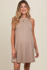 Taupe Knit Pleated Maternity A-Line Dress