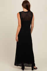 Black Sheer Knit Layered Maxi Dress