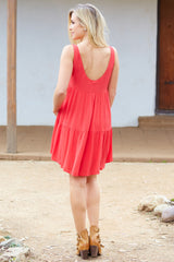 Coral Layered Linen Dress