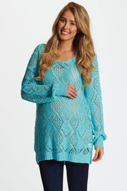 Aqua Diamond Open Knit Maternity Sweater