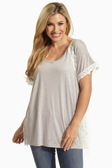 Grey Lace Accent Dolman Sleeve Top