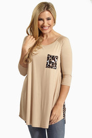 Mocha Animal Print Back 3/4 Sleeve Tunic