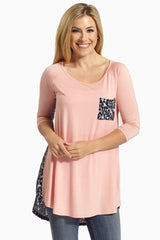 Pale Pink Animal Print Back 3/4 Sleeve Tunic