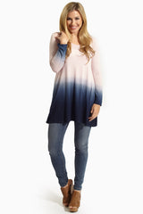 Pink Navy Faded Ombre Print Top