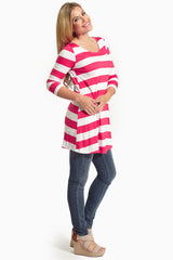 Fuchsia Striped Polka Dot Bow Back Top