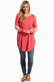 Pink Crochet Elbow Patch Tunic