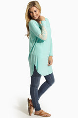 Mint Green Crochet Elbow Patch Tunic