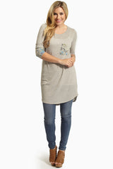 Grey Floral Print Accent Tunic Top