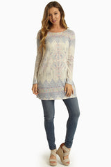 Blue Mutli-Color Faded Tribal Print Tunic