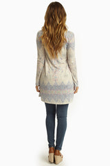 Blue Mutli-Color Faded Tribal Print Tunic