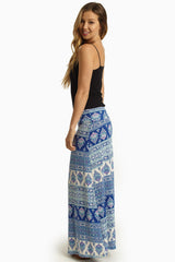 Blue Multi-Colored Bohemian Print Maxi Skirt