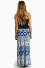 Blue Multi-Colored Bohemian Print Maxi Skirt