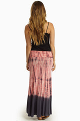 Coral Grey Tie-Dye Print Maxi Skirt