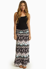 Black Pink Floral Paisley Print Maxi Skirt