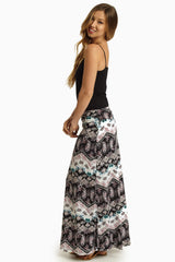 Black Pink Floral Paisley Print Maxi Skirt