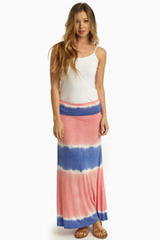 Coral Periwinkle Tie Dye Print Maxi Skirt