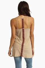 Mocha Chevron Embroidered Accent Tank Top