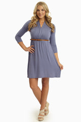 Lavender 3/4 Sleeve Belted Dress