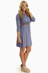 Lavender 3/4 Sleeve Belted Dress