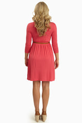 Coral 3/4 Sleeve Belted Dress