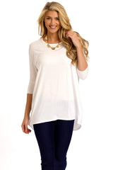 White Solid Chiffon Back Dolman Sleeve Top