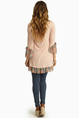 Light Pink Floral Chiffon Trim Top