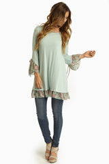 Mint Green Floral Chiffon Trim Top