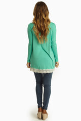 Mint Green Lace Trim Long Sleeve Top