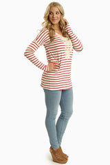 Red Striped Crochet Neckline Top