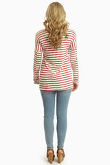 Red Striped Crochet Neckline Top