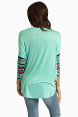 Aqua Tribal Printed Sleeve Top