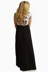 Ivory Floral Black Draped Top Maxi Dress