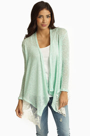 Mint Green Knit Lace Trim Cardigan