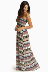 Ivory Multi-Color Printed Strapless Maxi Dress