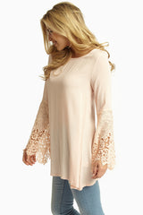 Light Pink Linen Crochet Trim Sleeves Bohemian Top