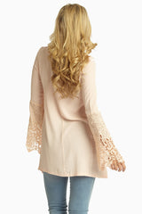 Light Pink Linen Crochet Trim Sleeves Bohemian Top