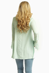 Mint Green Linen Crochet Trim Sleeves Bohemian Top