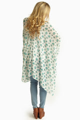 White Teal Floral Sheer Maxi Cardigan